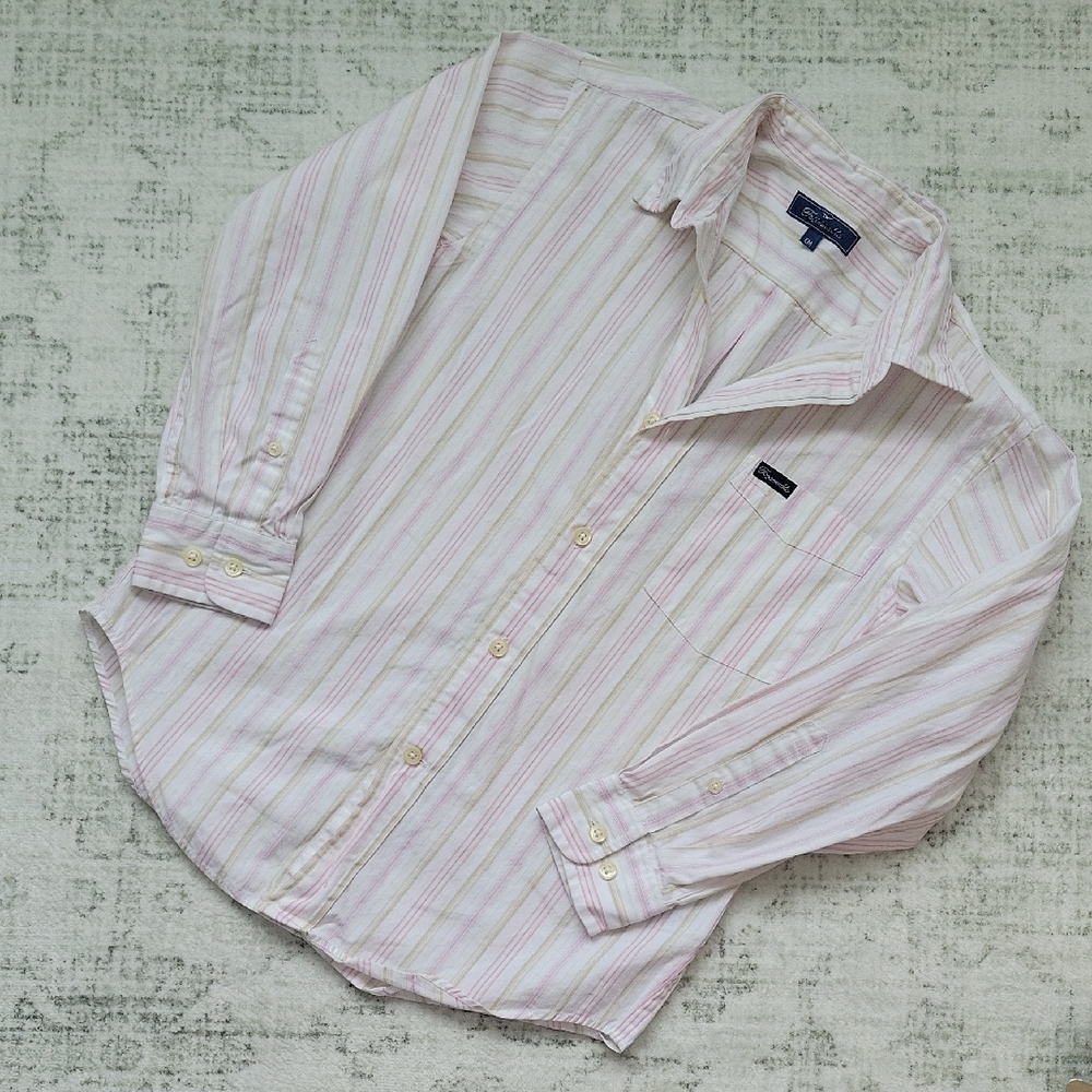 Faconnable Kids Pink and White Striped Button Down Shirt